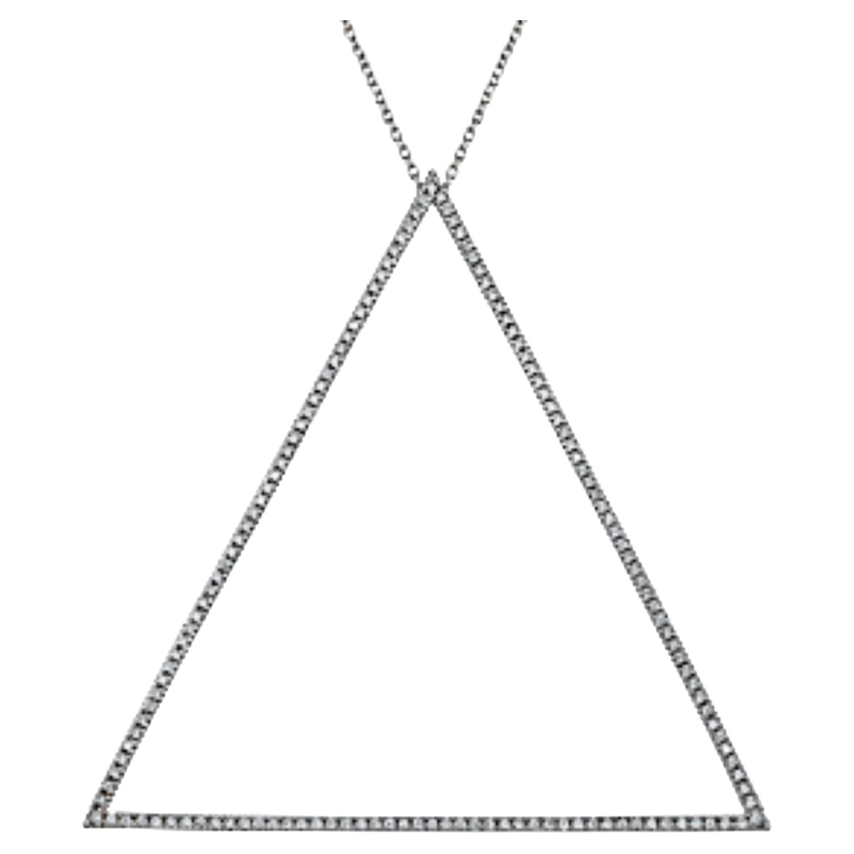 0.67ct "Big Love" Round Diamond Large Triangle Pendant in 18KT White Gold For Sale
