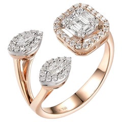 Bague en or rose et blanc 18 carats avec diamant marquise de 0,67 carat et diamant rond