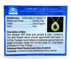 0.67ct Pear Emerald and 0.33ctw Diamond Milgrain Pendant Necklace in 14K