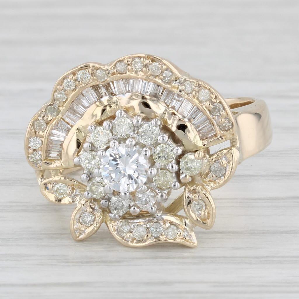 Anello con fiori a grappolo di diamanti da 0,67 carati in oro giallo 14k, misura 7,75 4
