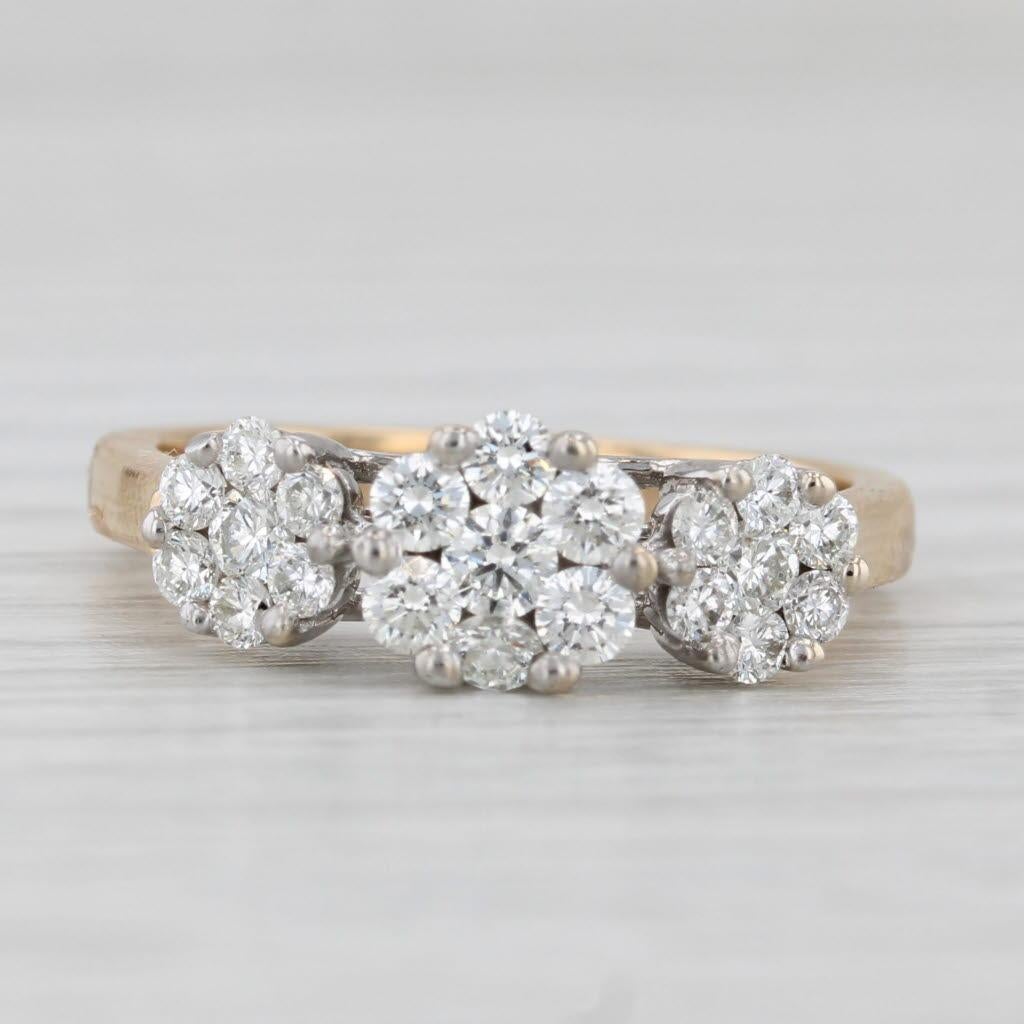 Taille ronde Bague de fiançailles en or blanc et jaune 18 carats avec grappes de diamants de 0,67 ctw, taille 7,25 en vente