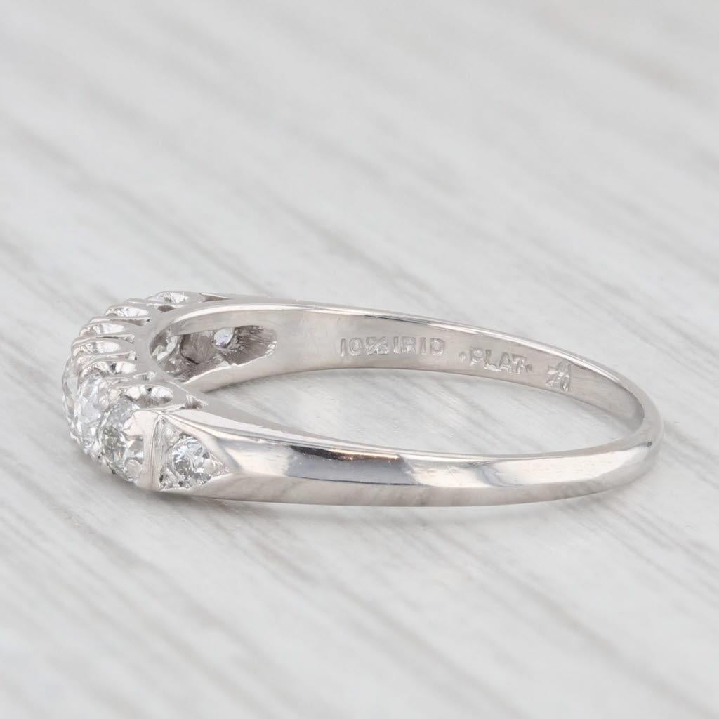 Gemstone Information:
- Natural Diamonds -
Total Carats - 0.67ctw
Cut - Old European Cut
Color - H
Clarity - VS2

Metal: 900 Platinum
Weight: 3.1 Grams 
Stamps: 10% Irid Plat
Face Height: 3.6 mm 
Rise Above Finger: 3.2 mm
Band / Shank Width: 1.5
