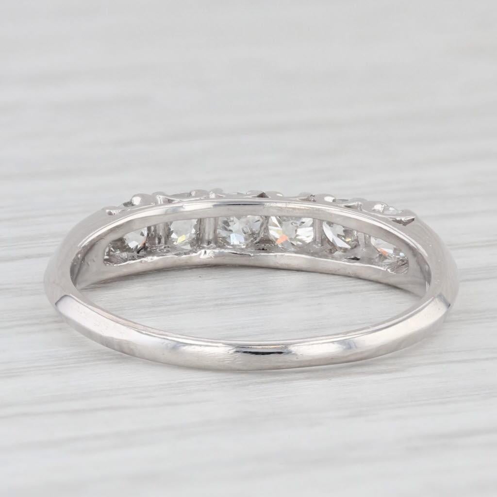 Old European Cut 0.67ctw Diamond Wedding Band 900 Platinum Stackable Anniversary Ring Vintage