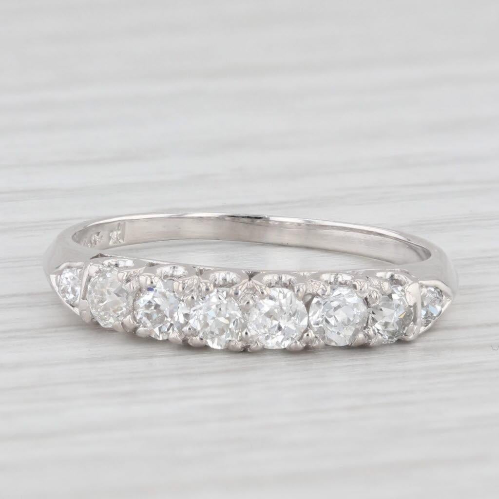 0.67ctw Diamond Wedding Band 900 Platinum Stackable Anniversary Ring Vintage In Good Condition In McLeansville, NC