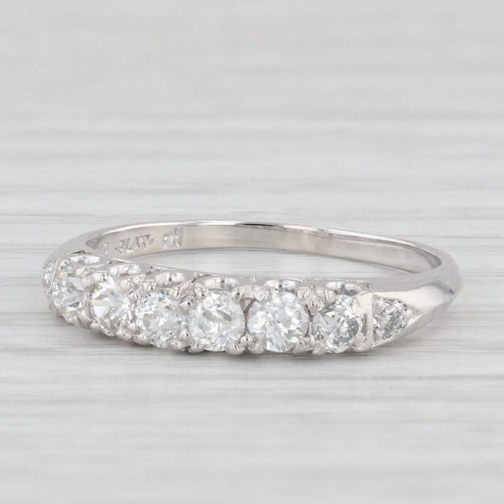 0.67ctw Diamond Wedding Band 900 Platinum Stackable Anniversary Ring Vintage 2