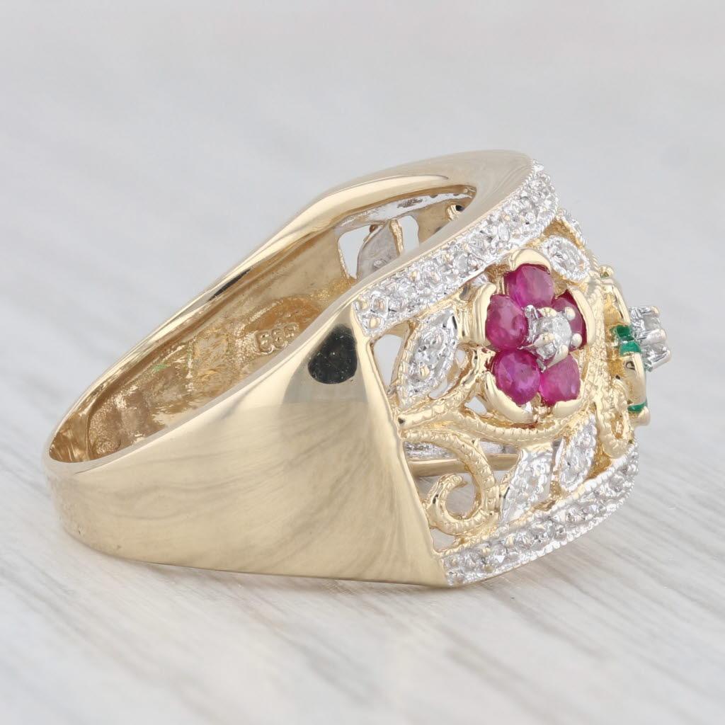 Round Cut 0.67ctw Gemstone Flower Ring 14k Gold Ruby Sapphire Emerald Diamond Size 8.5 For Sale