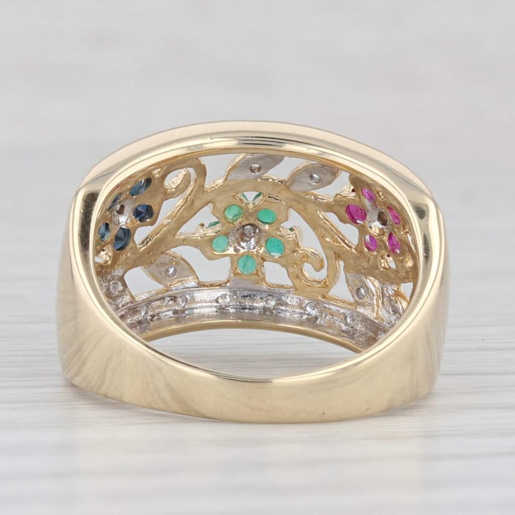 Women's 0.67ctw Gemstone Flower Ring 14k Gold Ruby Sapphire Emerald Diamond Size 8.5 For Sale