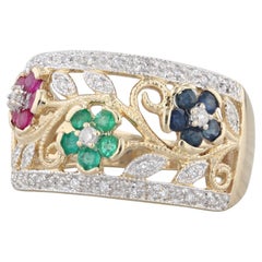 0,67ctw Edelstein Blume Ring 14k Gold Rubin Saphir Smaragd Diamant Größe 8,5