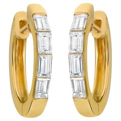 0.68 Carat Baguette Diamond Huggie Earrings 18K Yellow Gold