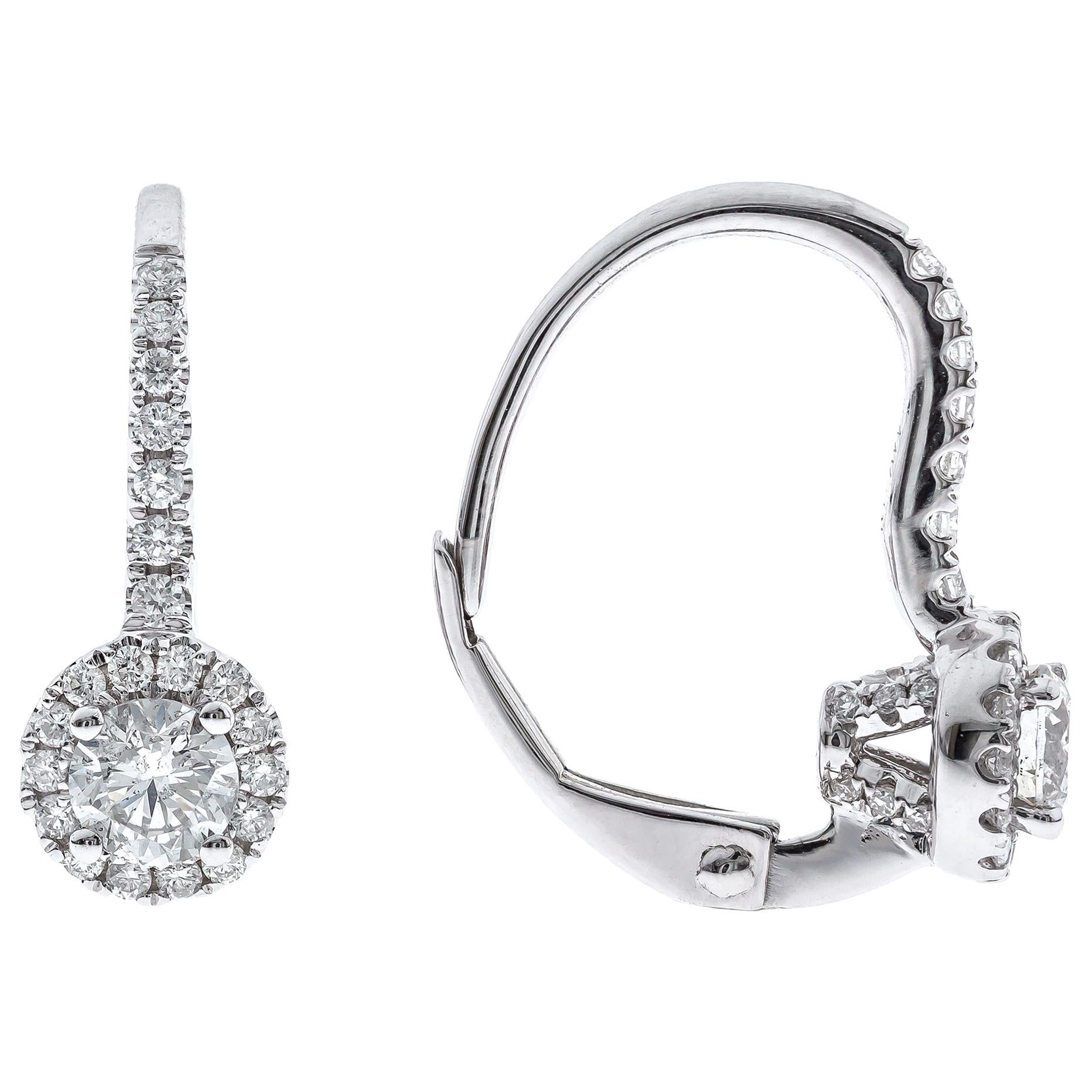 0.68 Carat Diamond 14 Karat White Gold Lever Back Earrings