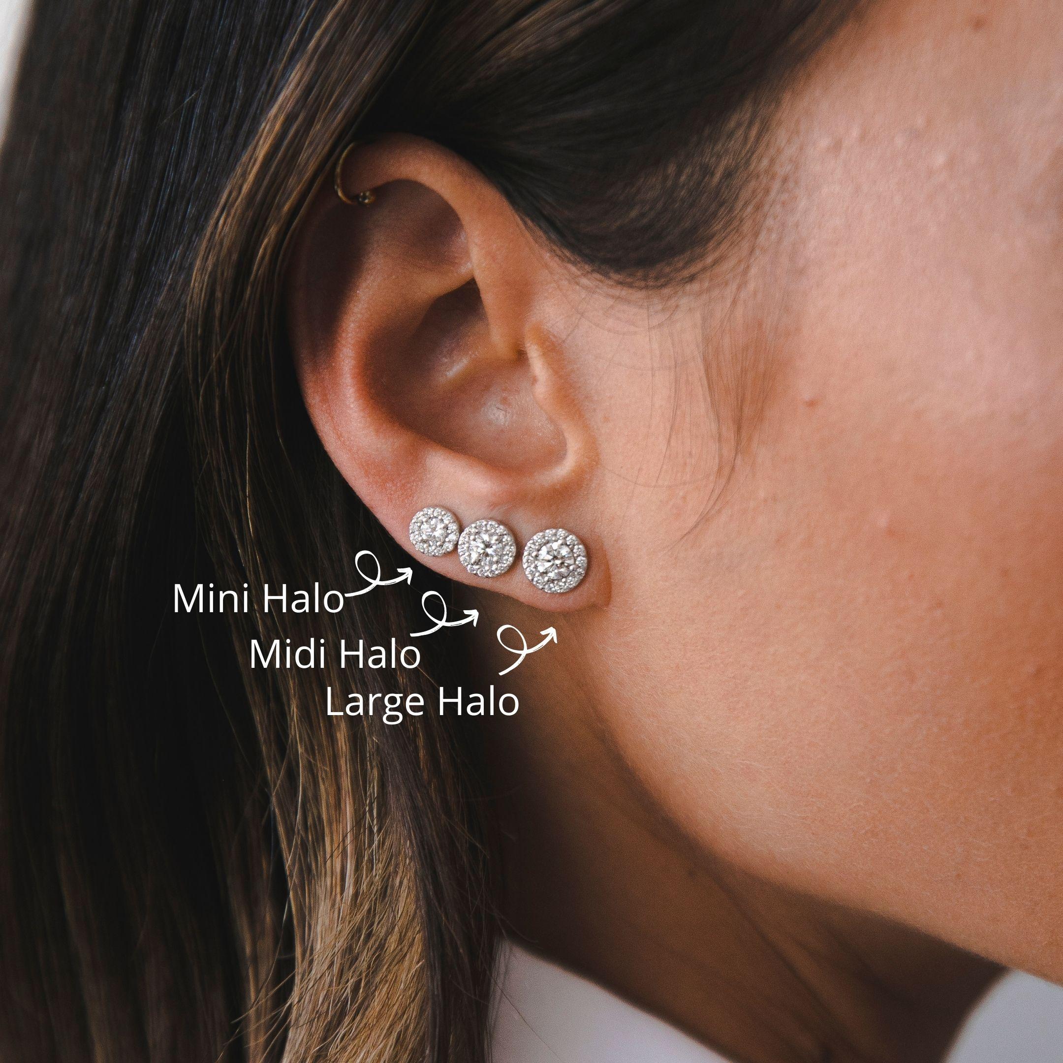 Round Cut 0.68 Carat Diamond Midi Halo Earrings in 14 Karat Yellow Gold, Shlomit Rogel For Sale