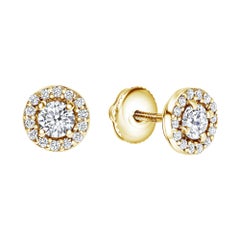 Shlomit Rogel, boucles d'oreilles en or jaune 14 carats avec halo de diamants de 0,68 carat