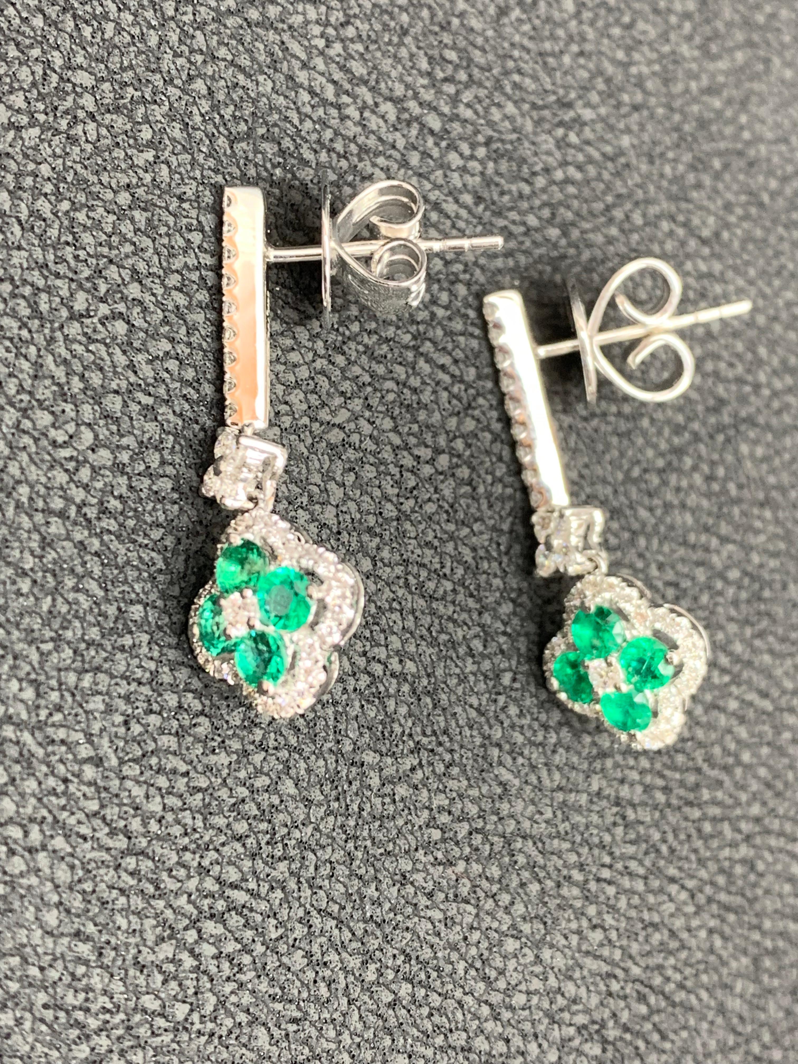 0.68 Carat Emerald and Diamond Drop Earring in 18K White Gold For Sale 2