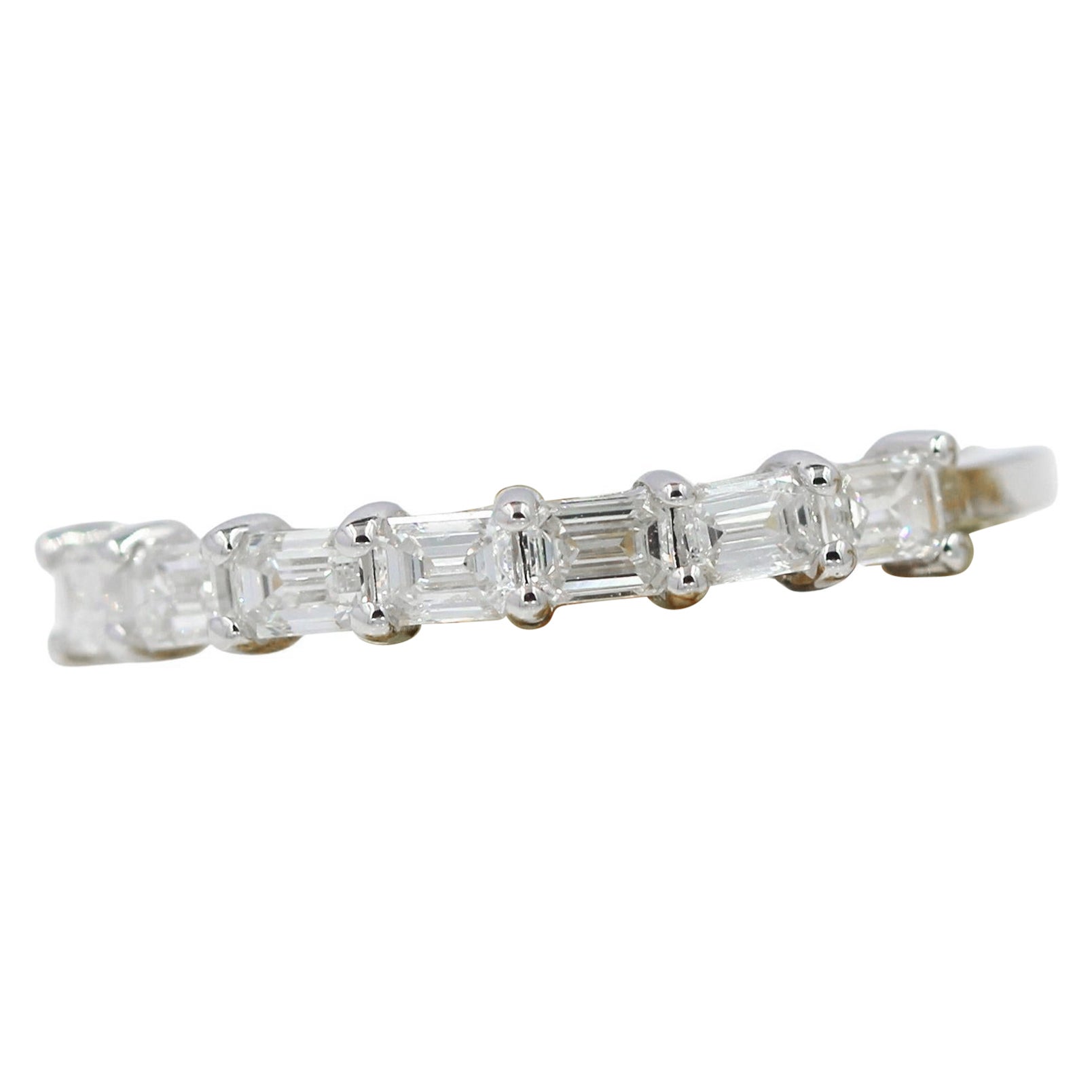 0.68 Carat Emerald Cut Natural Diamond Half Eternity Band in 18K White Gold