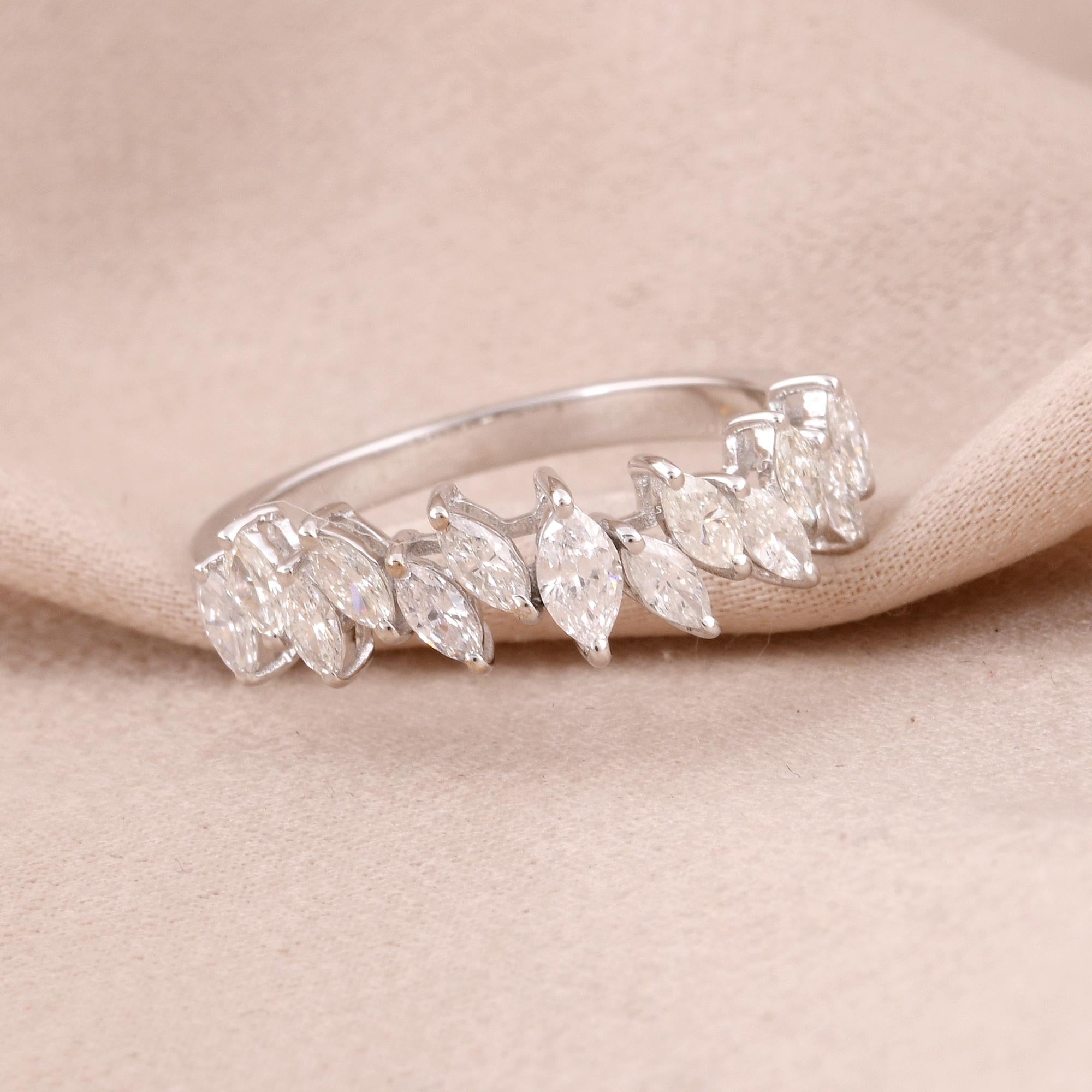Modern 0.68 Carat Marquise Diamond Band Ring 18 Karat White Gold Handmade Fine Jewelry For Sale