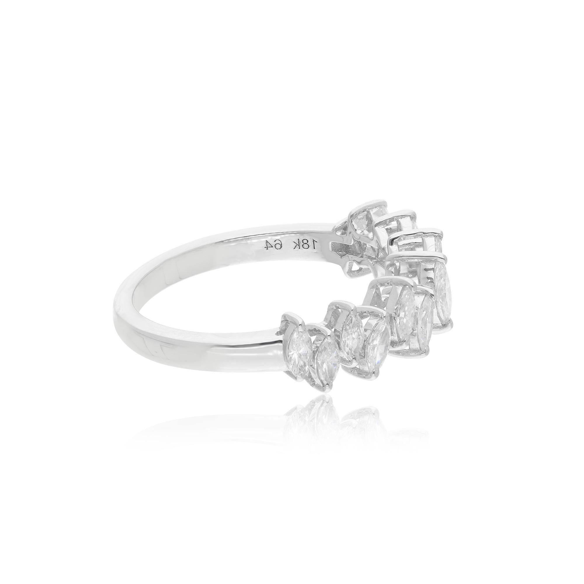 Women's 0.68 Carat Marquise Diamond Band Ring 18 Karat White Gold Handmade Fine Jewelry For Sale