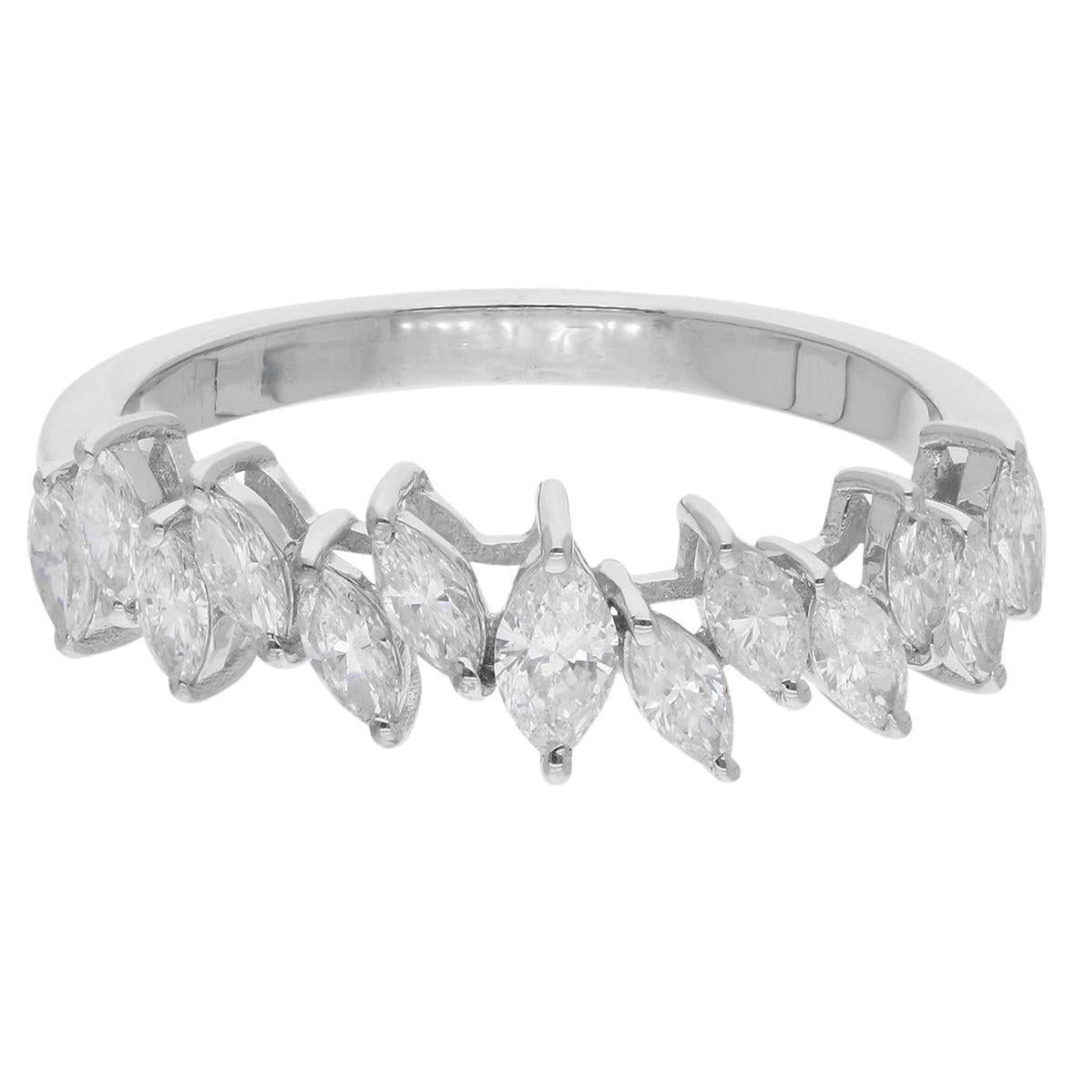 0.68 Carat Marquise Diamond Band Ring 18 Karat White Gold Handmade Fine Jewelry For Sale