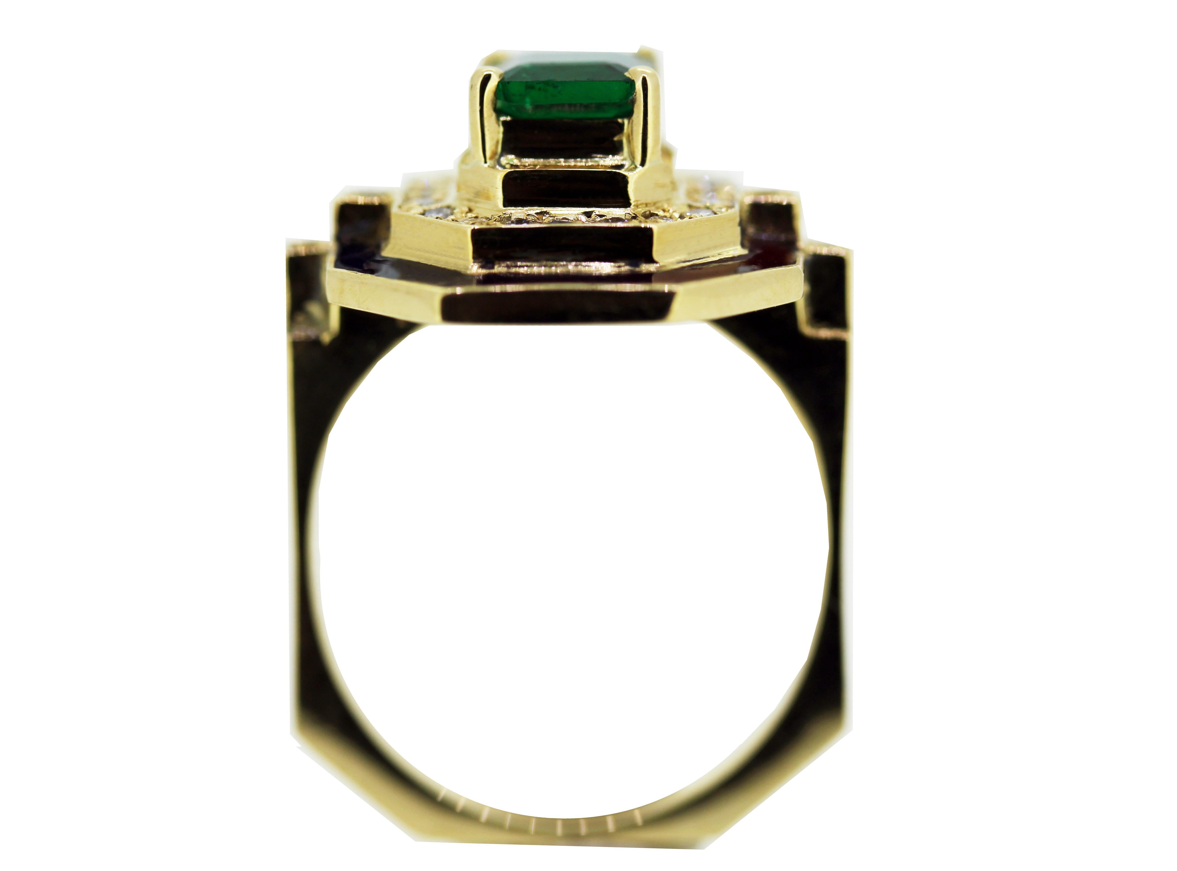Emerald Cut MAIKO NAGAYAMA 0.68 Carat Natural Emerald and Diamond Contemporary Ring For Sale