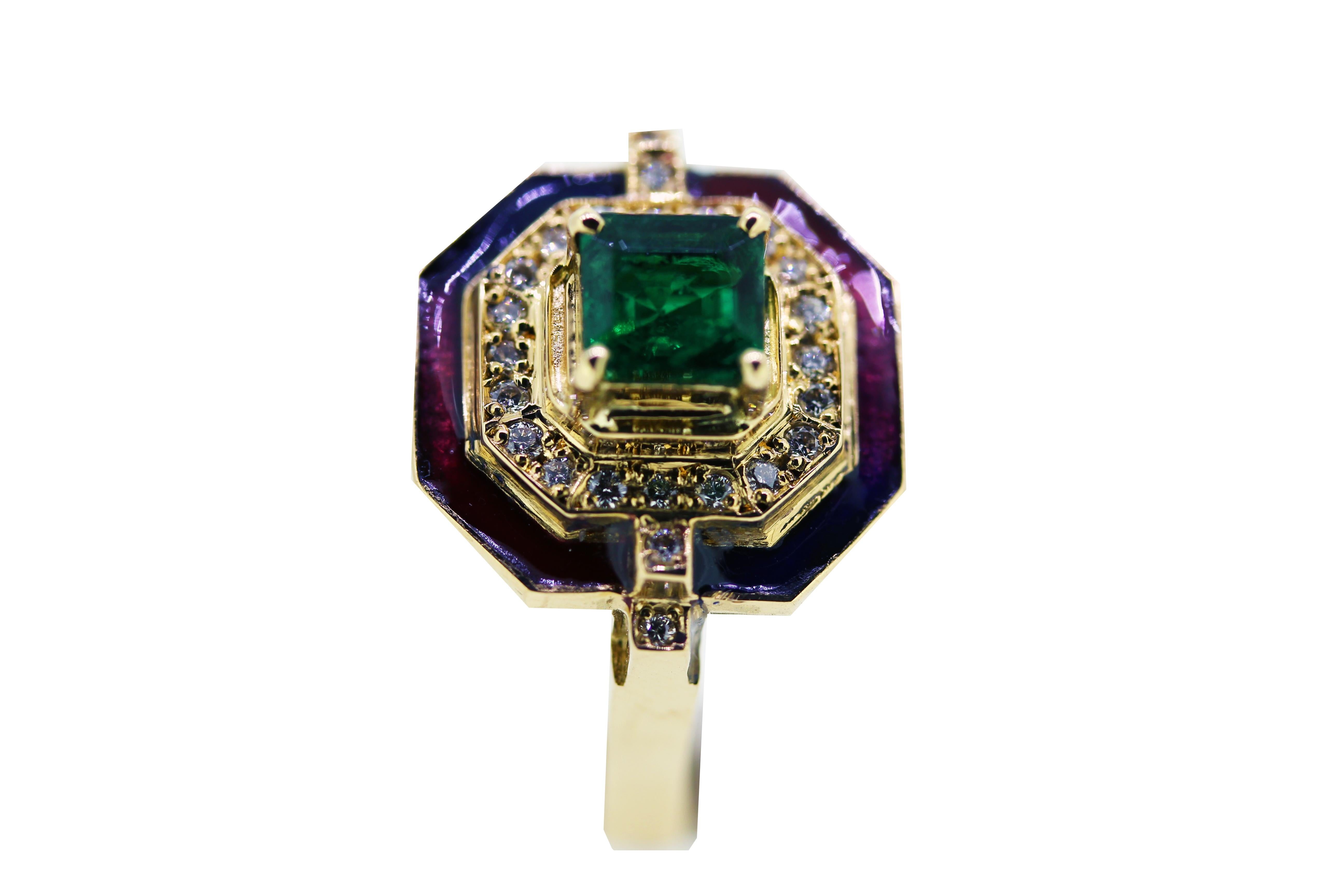 MAIKO NAGAYAMA 0.68 Carat Natural Emerald and Diamond Contemporary Ring In New Condition For Sale In London, Mayfair