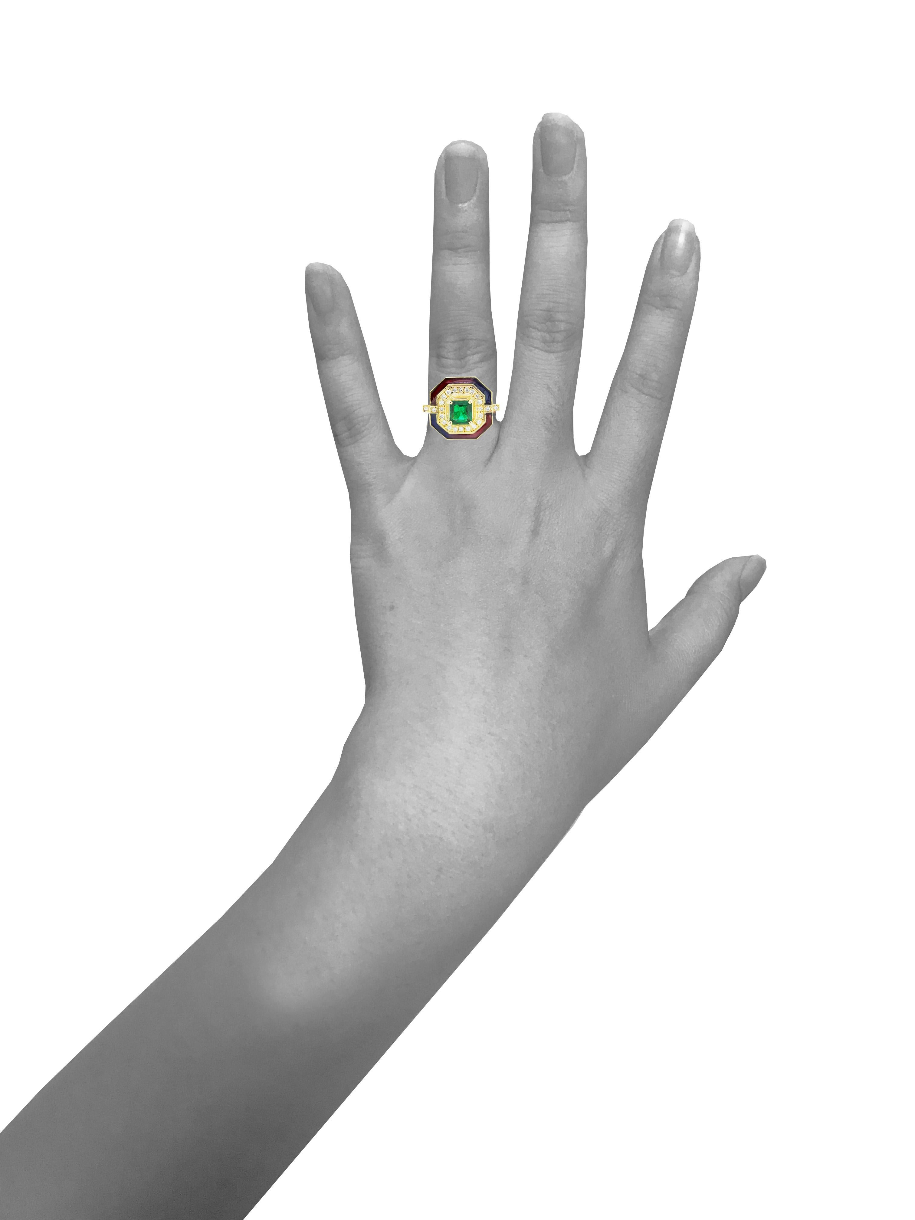 Women's or Men's MAIKO NAGAYAMA 0.68 Carat Natural Emerald and Diamond Contemporary Ring For Sale