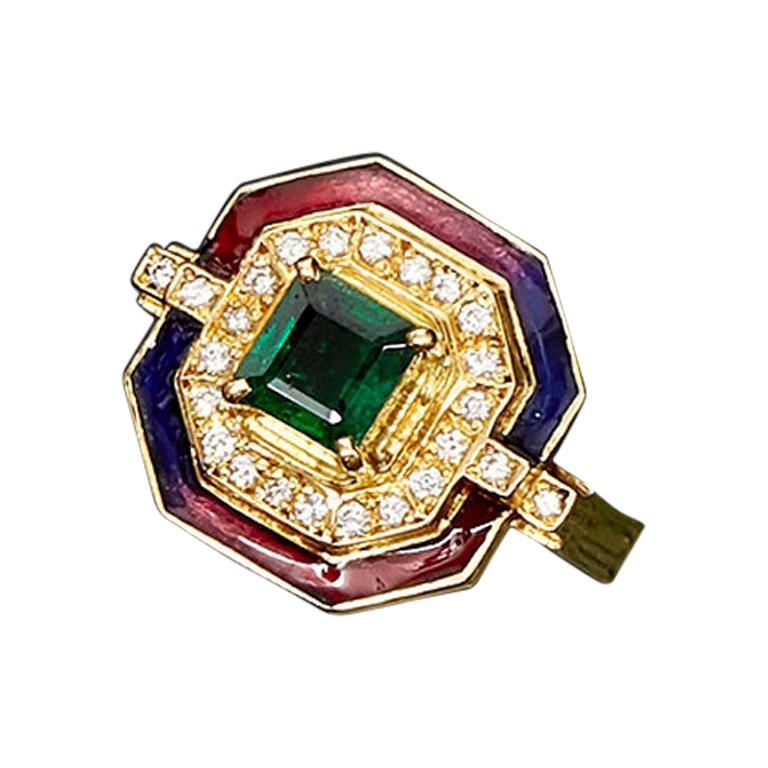 MAIKO NAGAYAMA 0.68 Carat Natural Emerald and Diamond Contemporary Ring For Sale