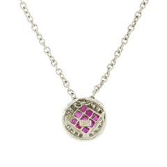 0.68 Carat Natural Ruby and 0.10 Carat Diamonds 14 Karat Gold Round Necklace