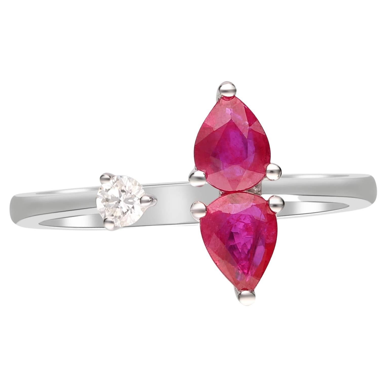 0.68 Carat Pear-Cut Ruby with Diamond Accents 18K White Gold Ring For Sale