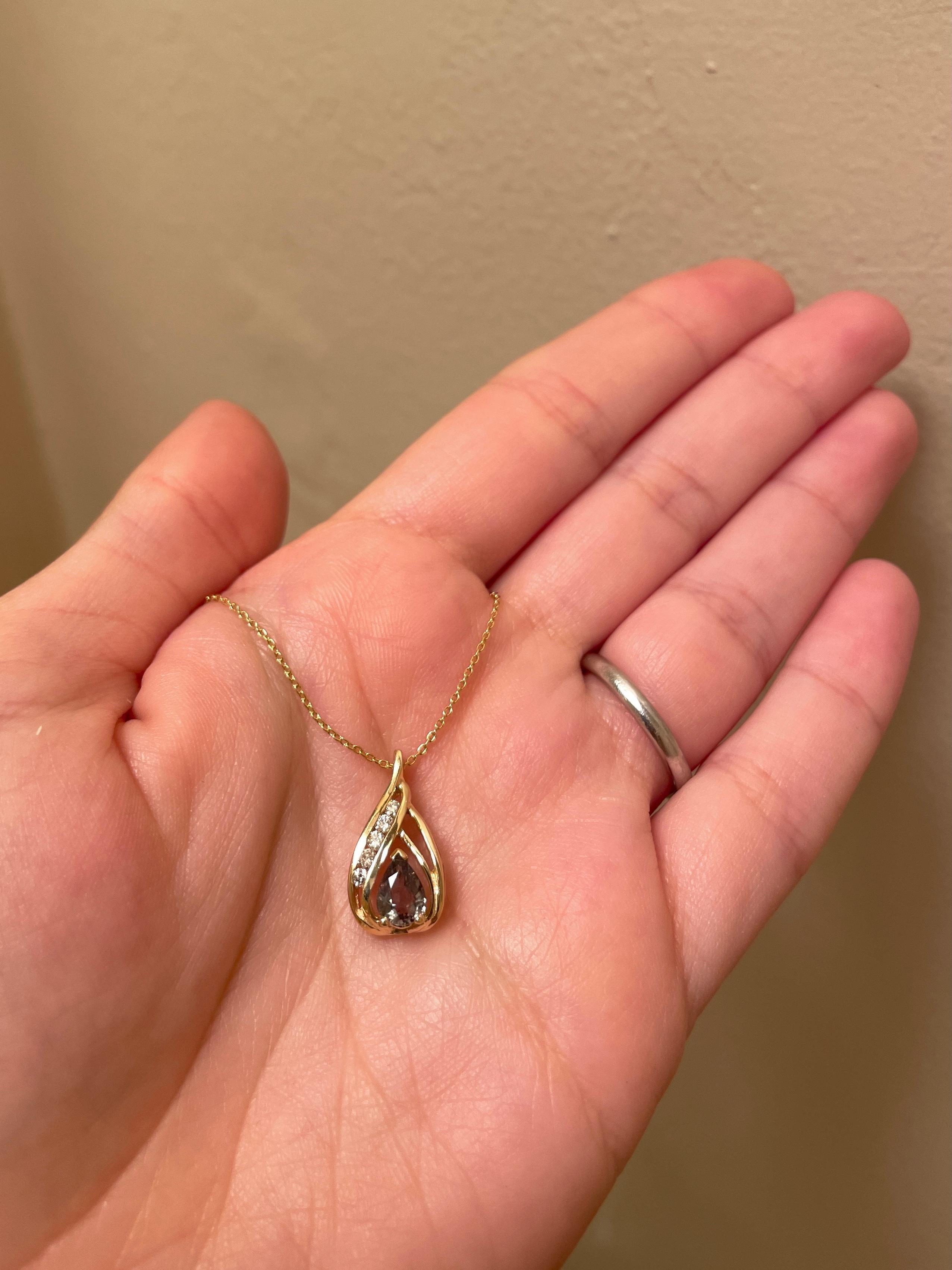Contemporary 0.68 Carat Pear Shaped Alexandrite and White Diamond Pendant in 14 Karat Gold