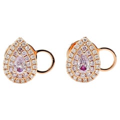 0.68 Carat Pink Diamond Pear Shape Double Halo Earrings 18K Rose Gold