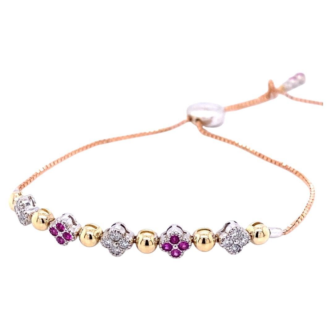 Dainty, Delicate, and Beautiful and ON TREND
Pink Sapphire and Diamond Bracelet with an adjustable design for the perfect fit!

There are 12 Round Cut Pink Sapphires that weigh 0.40 Carats and 14 Round Cut Diamonds that weigh 0.28 Carats (Clarity: