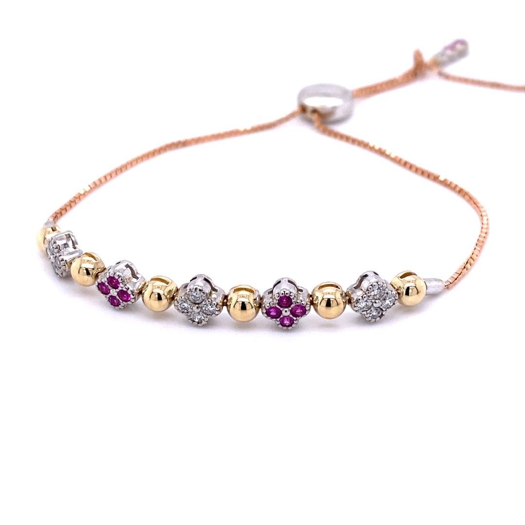 Contemporary 0.68 Carat Pink Sapphire Diamond Gold Adjustable Bracelet  For Sale