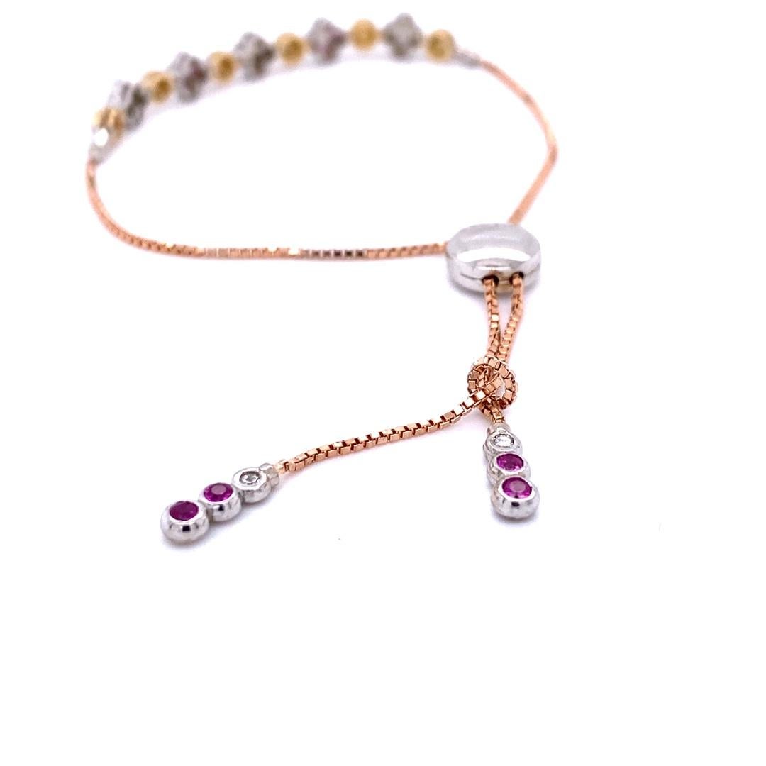 Round Cut 0.68 Carat Pink Sapphire Diamond Gold Adjustable Bracelet  For Sale