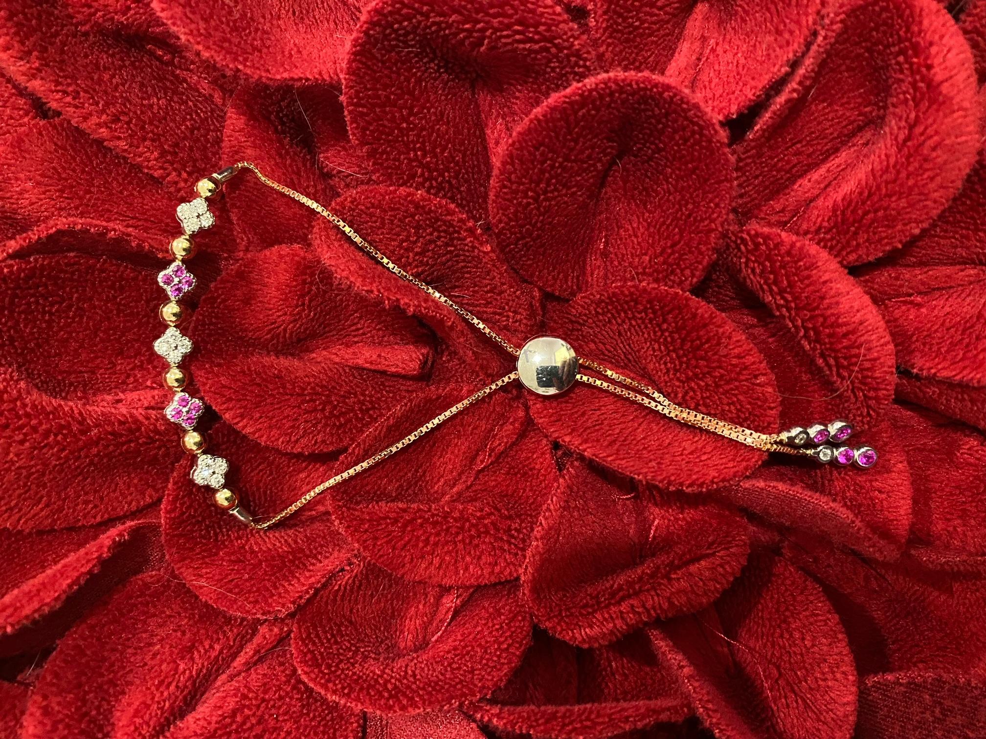0.68 Carat Pink Sapphire Diamond Gold Adjustable Bracelet  For Sale 1