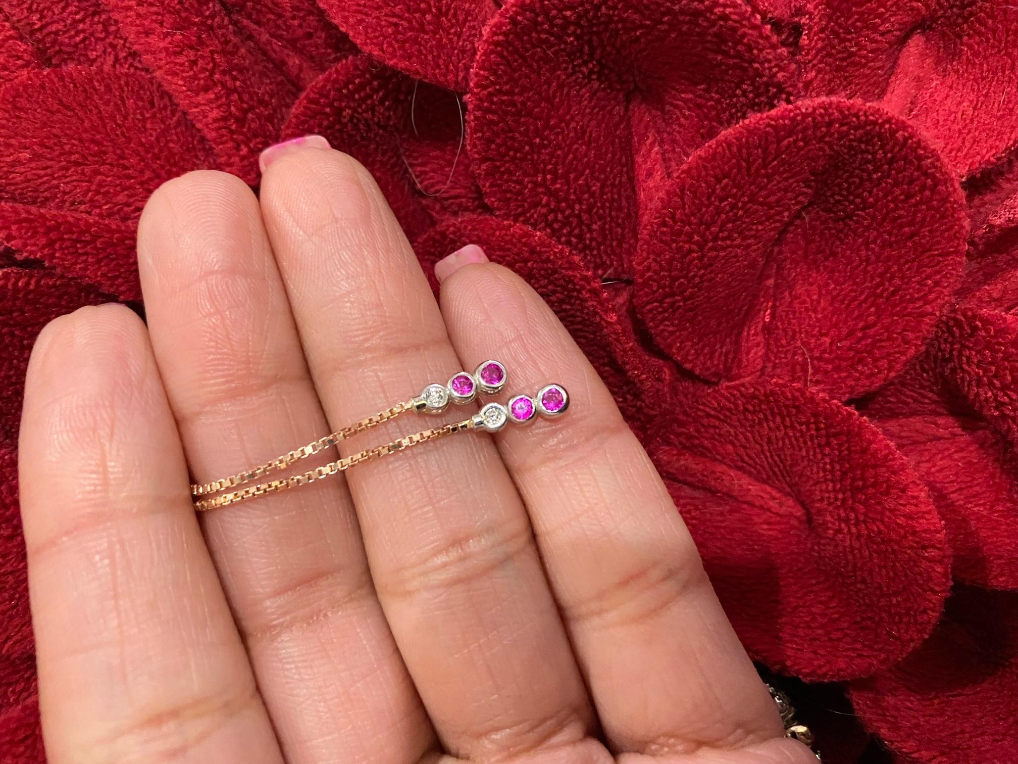 0.68 Carat Pink Sapphire Diamond Gold Adjustable Bracelet  For Sale 2