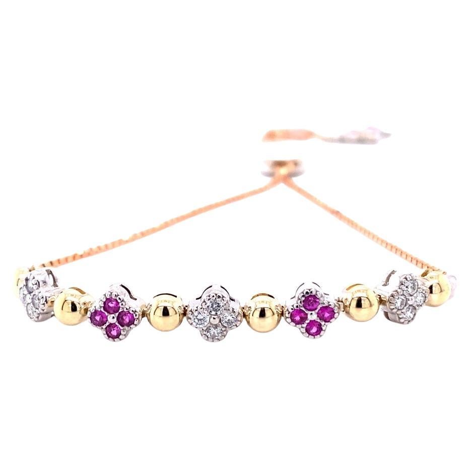 0.68 Carat Pink Sapphire Diamond Gold Adjustable Bracelet 