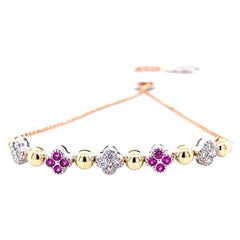 0.68 Carat Pink Sapphire Diamond Adjustable Bracelet 14 Karat Tri-Color Gold