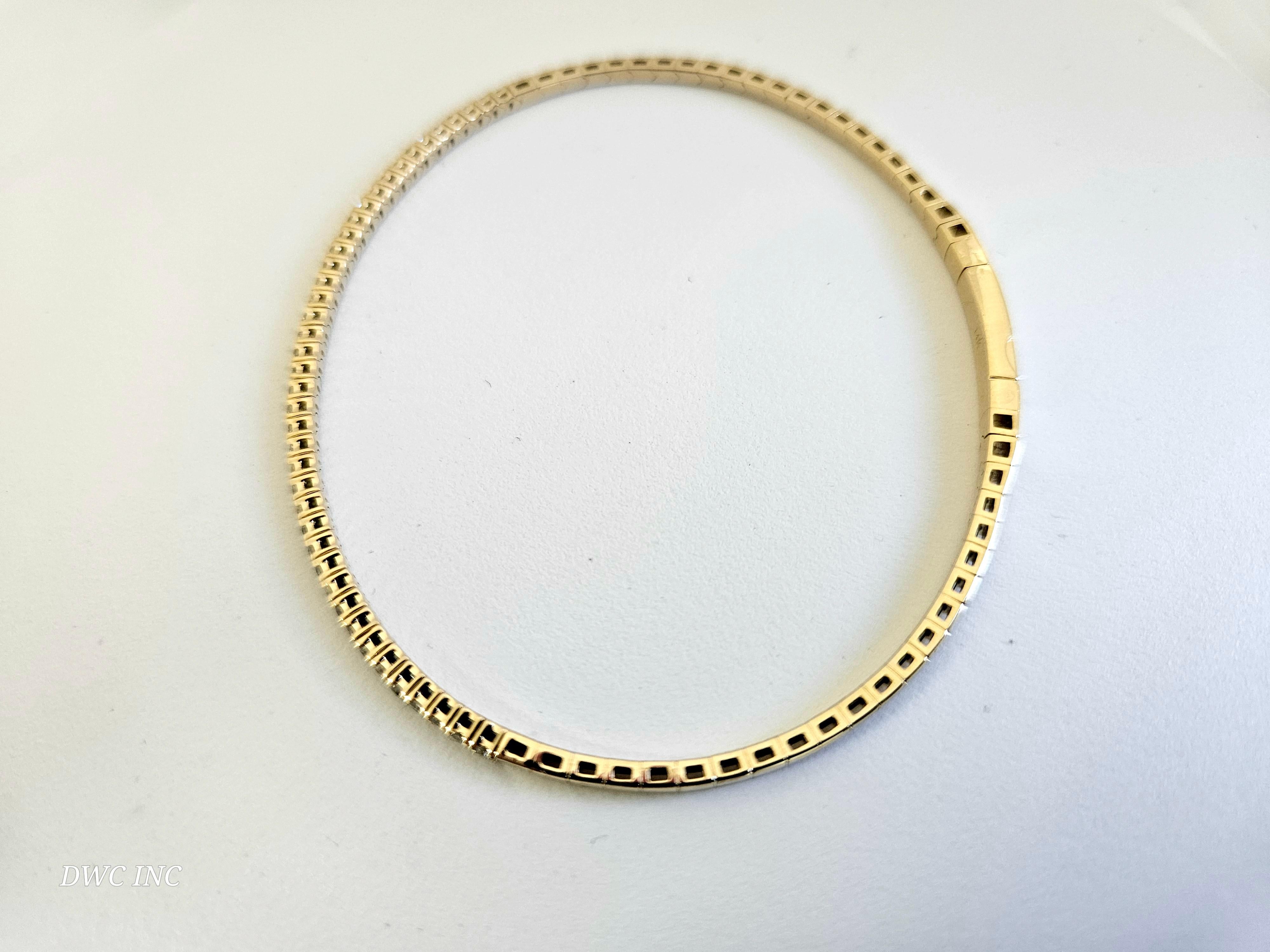 Women's or Men's 0.68 Carat Round Brilliant Cut Diamond Mini bangle Bracelet 14 Karat Yellow Gold For Sale