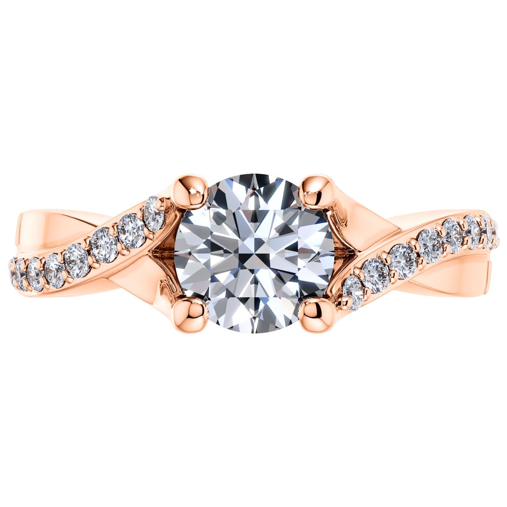 0.68 Carat Round Side Band Diamond Solitaire 18 Karat Rose Gold Engagement Ring