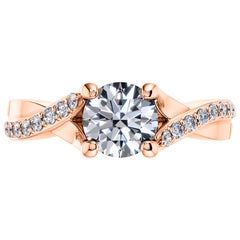 0.68 Carat Round Side Band Diamond Solitaire 18 Karat Rose Gold Engagement Ring