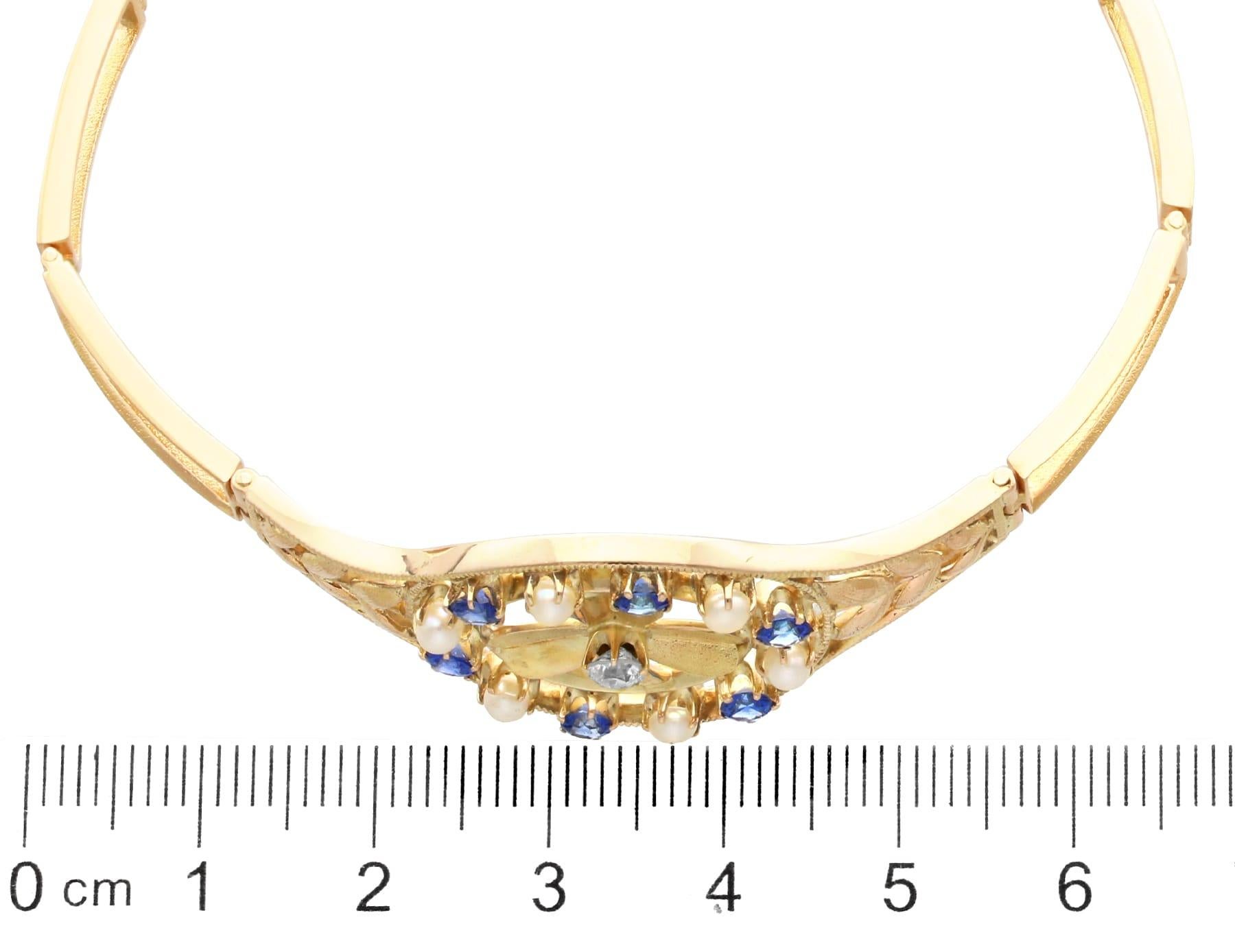 Bracelet en or jaune 18 carats, saphir de 0,68 carat, diamant de 0,15 carat, perle naturelle en vente 3