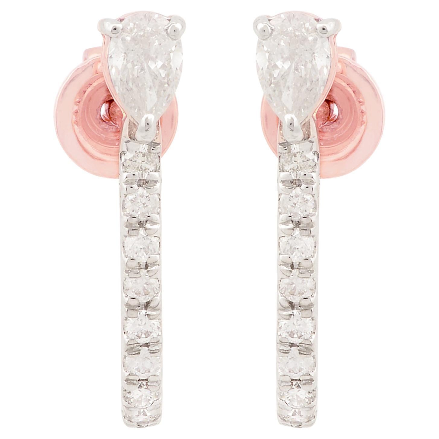 0.68 Carat SI Clarity HI Color Diamond J Shaped Stud Earrings 10 Karat Rose Gold