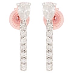 Pendientes de diamante en forma de J de 0,68 quilates, claridad SI y color HI, oro rosa de 10 quilates
