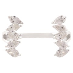 0.68 Carat SI Clarity HI Color Pear Diamond Cuff Ring 14k White Gold Jewelry