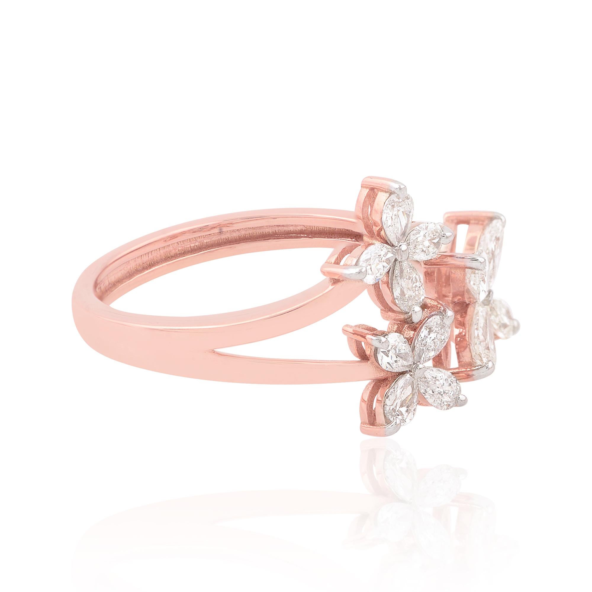 For Sale:  0.68 Carat SI Clarity HI Color Pear Diamond Flower Ring 18k Rose Gold Jewelry 2
