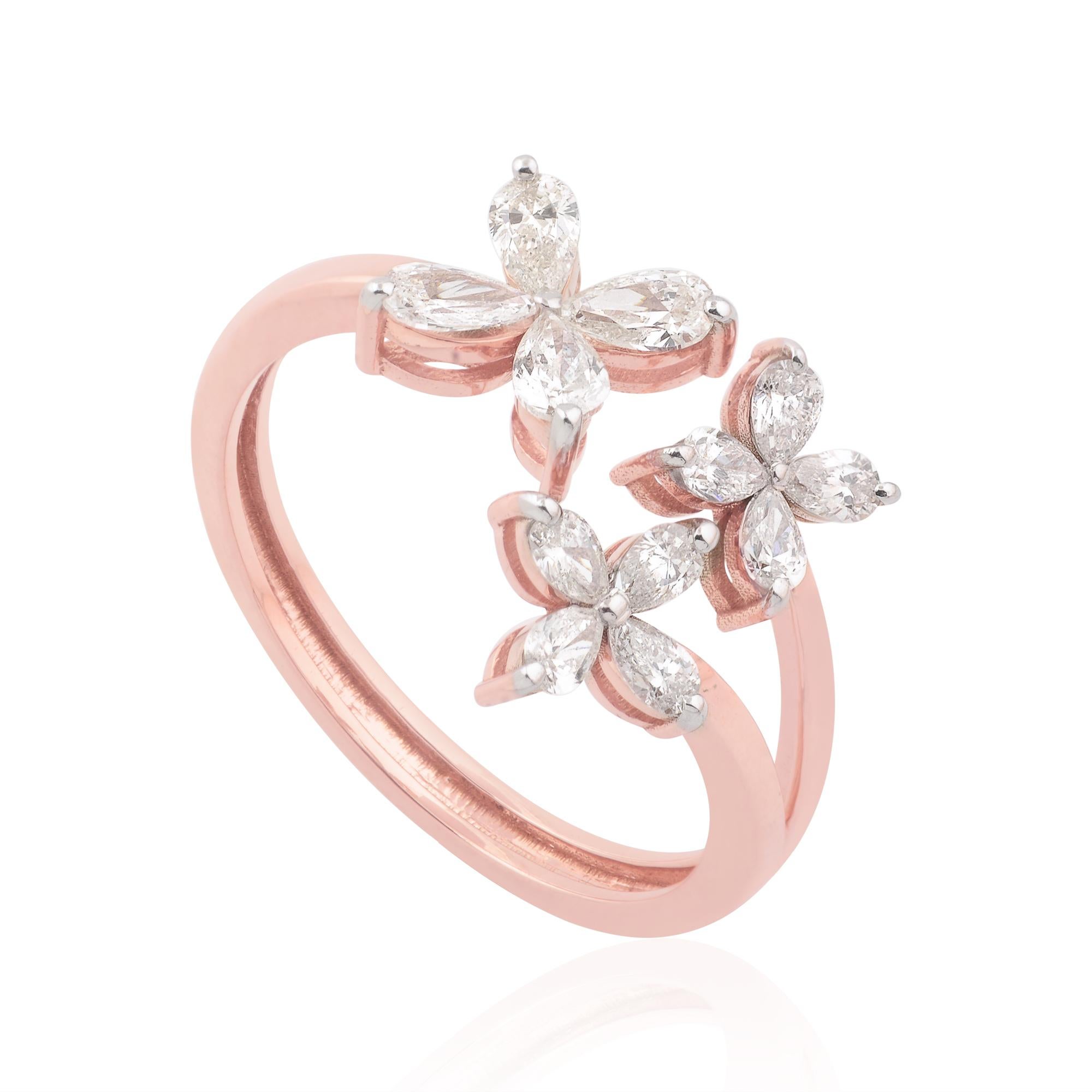 For Sale:  0.68 Carat SI Clarity HI Color Pear Diamond Flower Ring 18k Rose Gold Jewelry 3