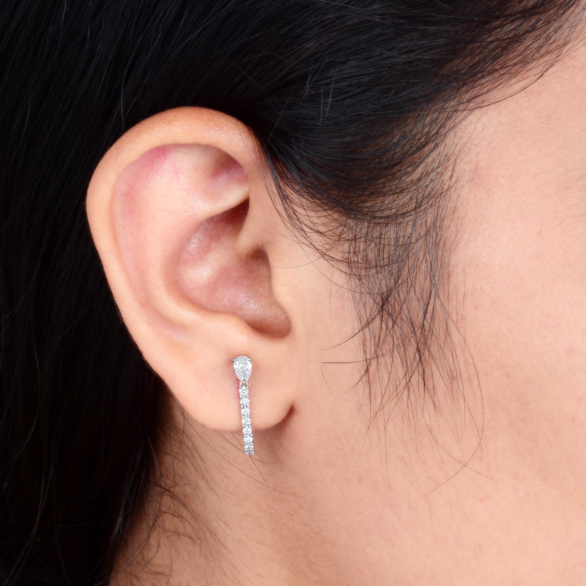 Modern 0.68 Carat SI Clarity HI Color Pear Round Diamond Earrings 10 Karat Rose Gold For Sale