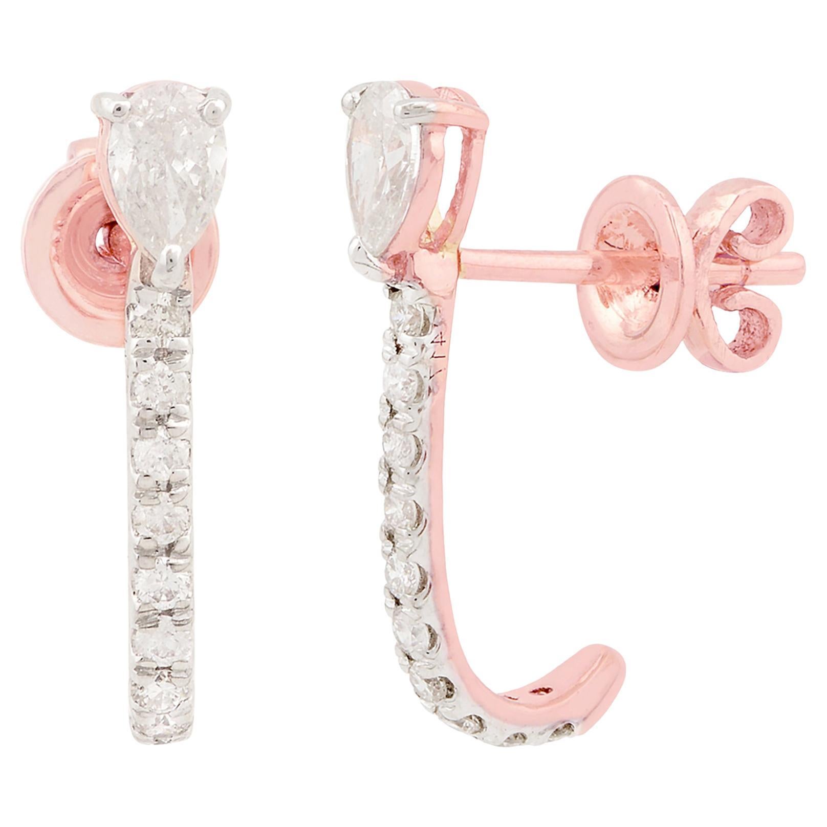 0.68 Carat SI Clarity HI Color Pear Round Diamond Earrings 10 Karat Rose Gold