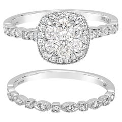 0.68 Carats Total Round Diamond Halo Engagement and Wedding Band Ring Set 