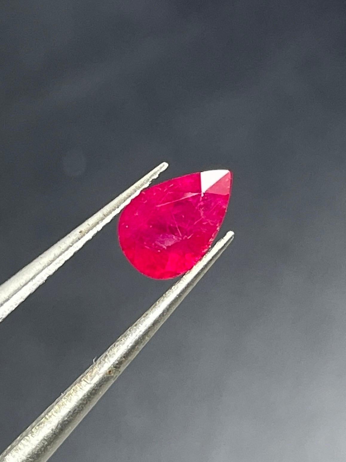 Pear Cut 0.68 Ct GIA Certificate Natural Ruby Burma unheated Pigeon Blood color gemstone For Sale