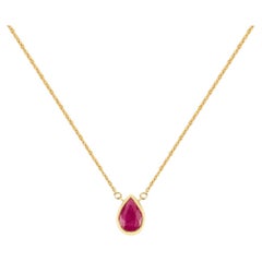 0,68 Ct Pear Cut Natural Ruby Anhänger Kette Halskette in 18k Solid Gelbgold